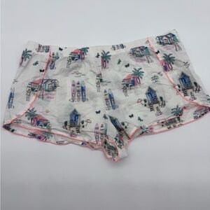 Victoria's Secret White Printed Beach/Surf Scene Lounge Shorts,‎ L